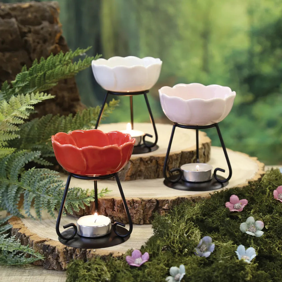 Flower Wax Melt Burner 11cm - Tea-Light - White