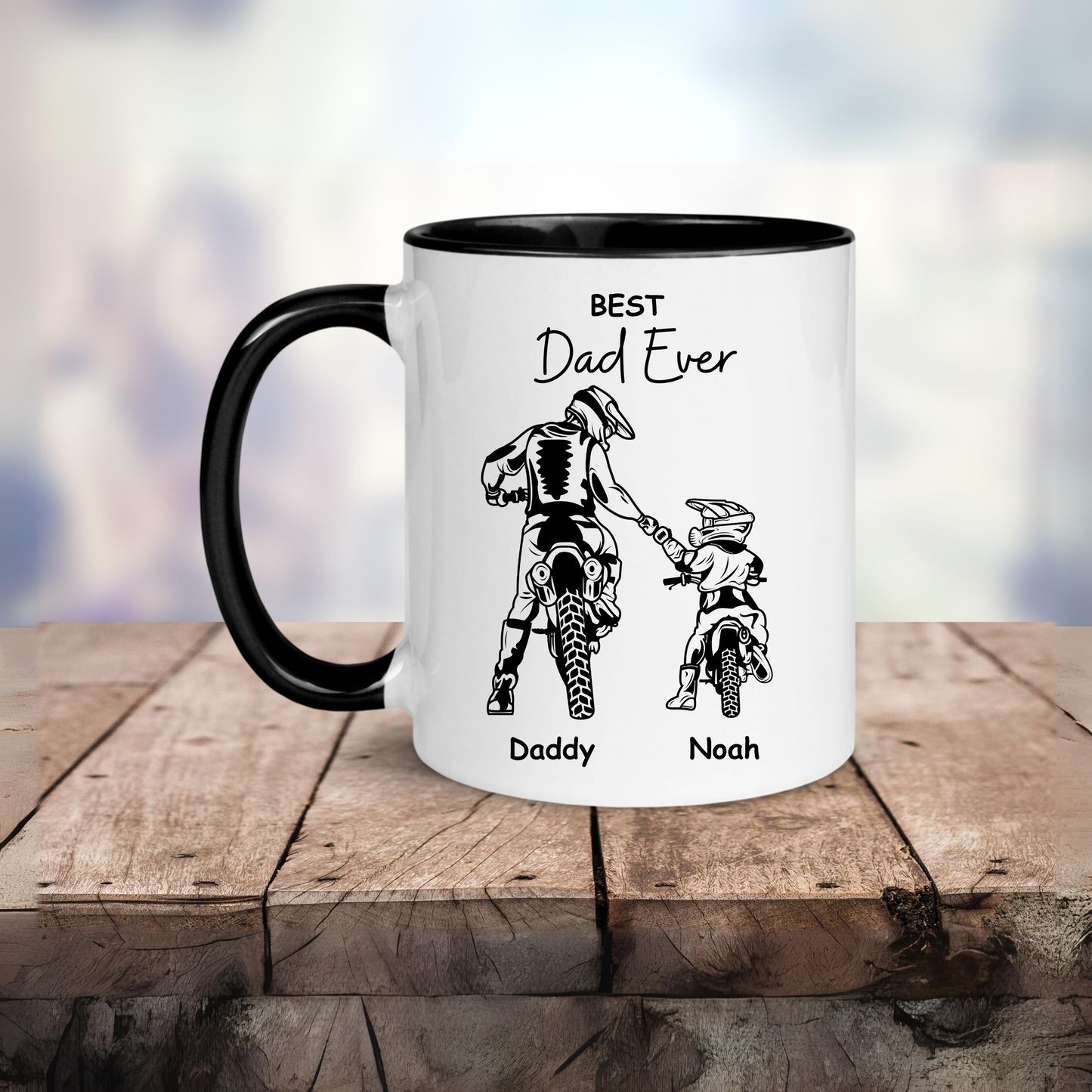 Personalised Best Dad Ever Mug - Custom Motocross Coffee Cup for Best Dad | Dirt Bike Gifts with Names