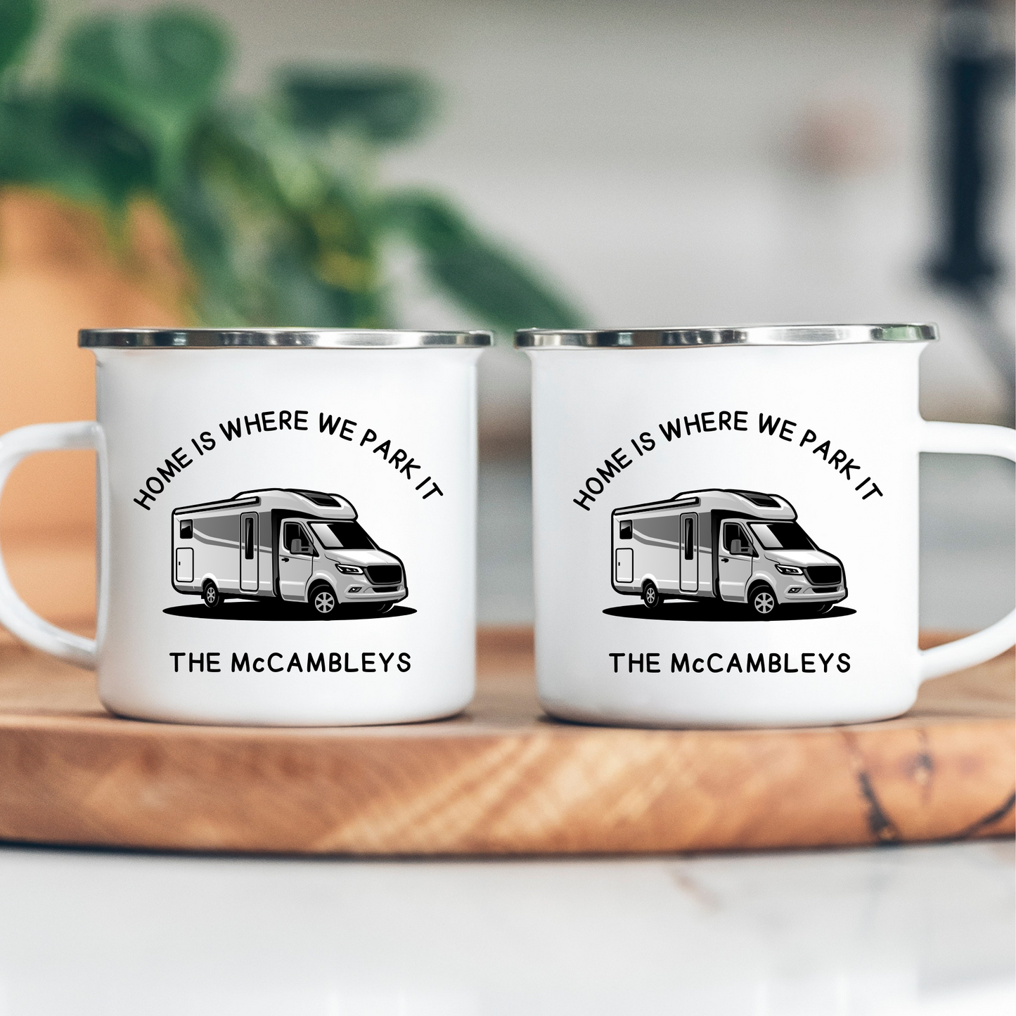 Set of 2 - Home is Where We Park It 12oz Enamel RV Campervan Mug