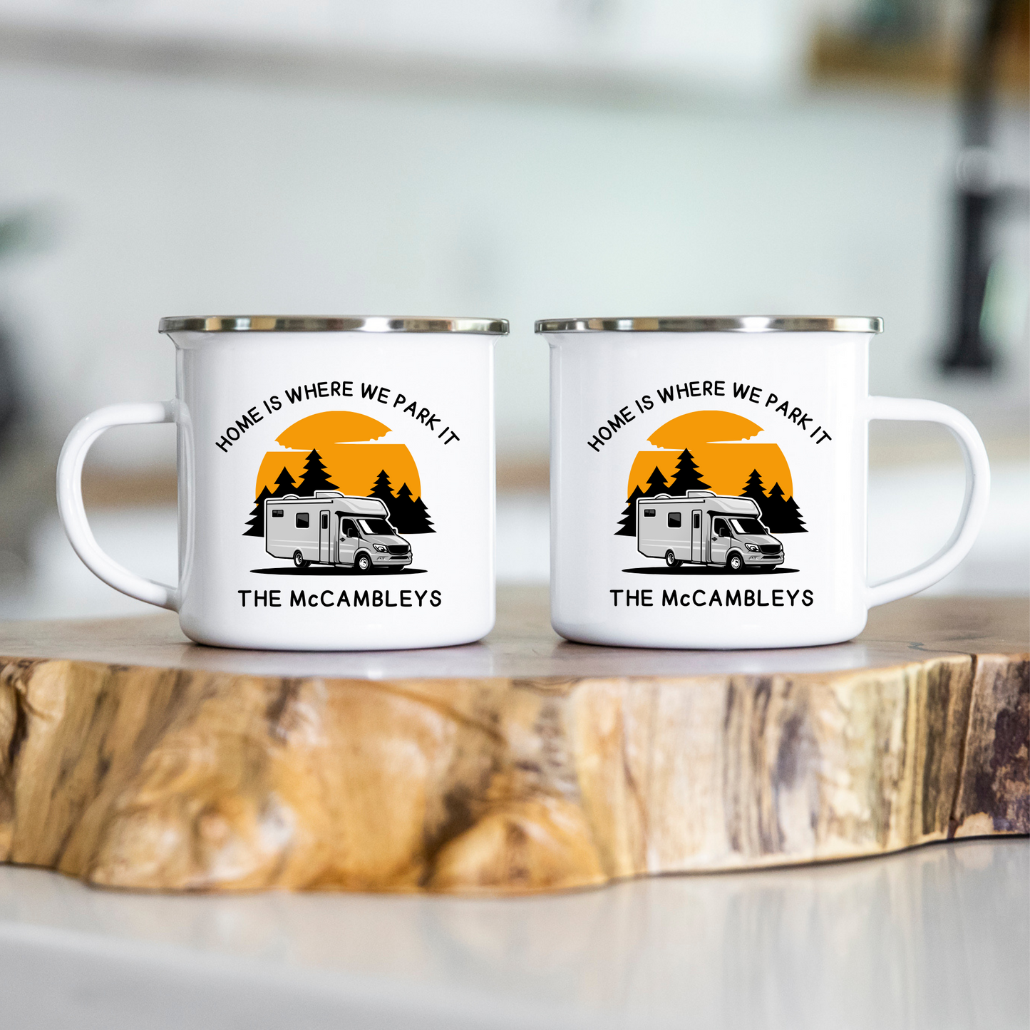 Set of 2 - Home is Where We Park It 12oz Enamel RV Campervan Mug
