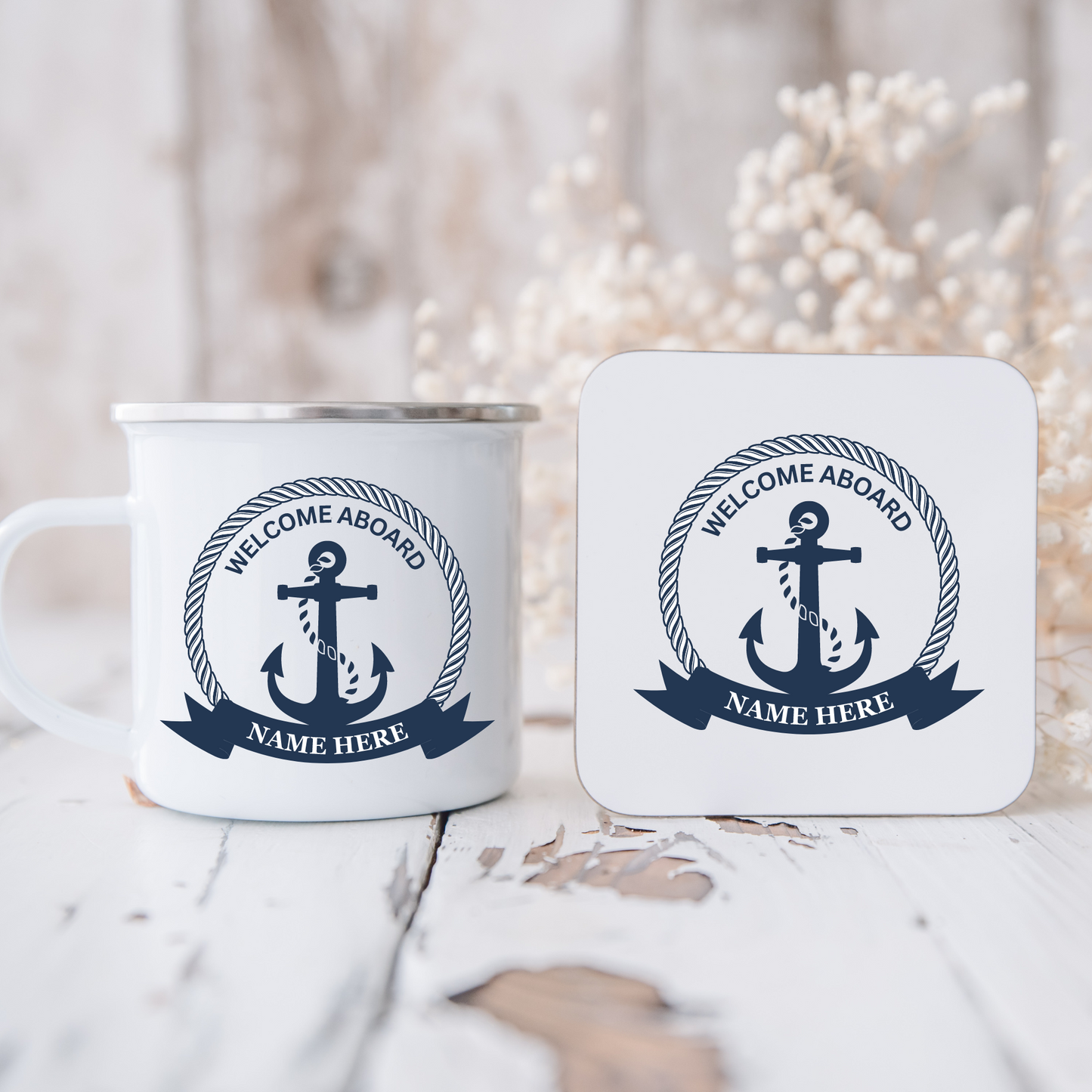 Welcome Aboard Personalised Enamel Boating Mug- 12oz