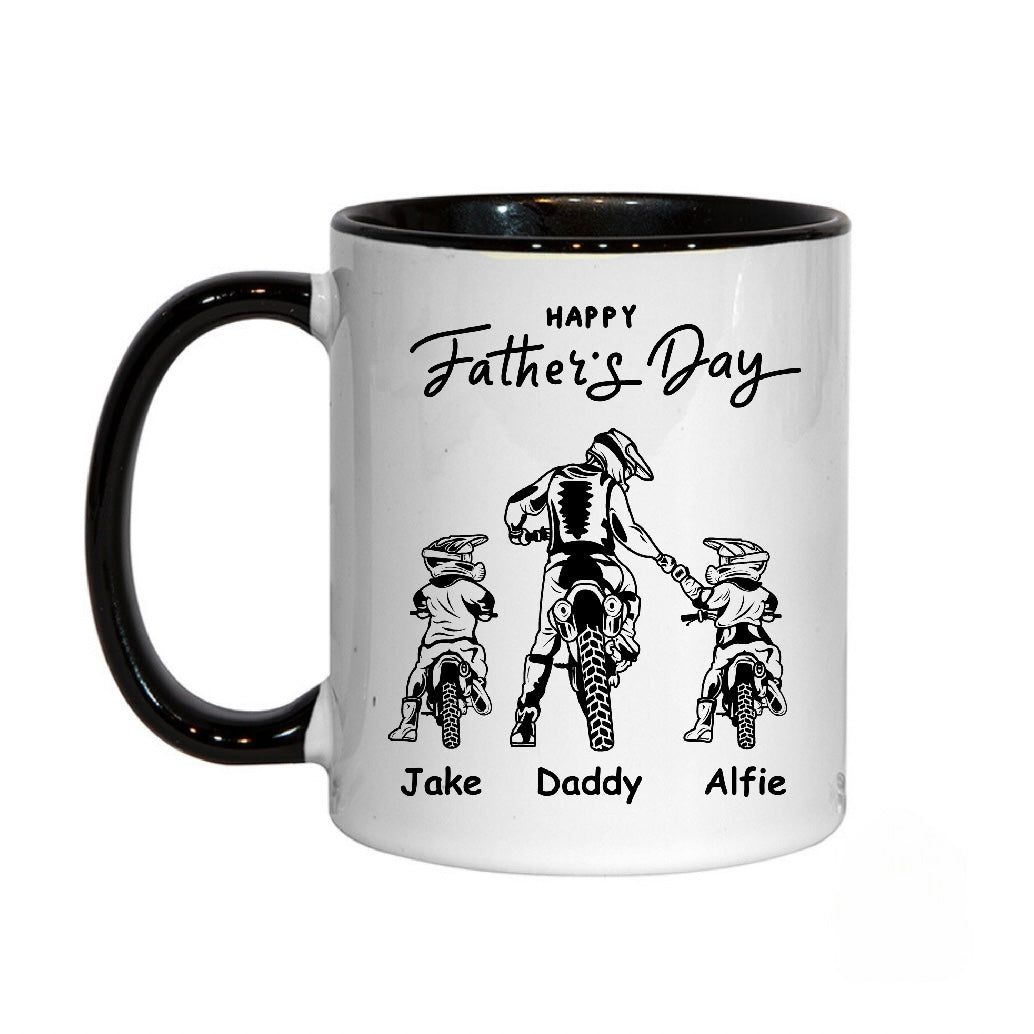 Personalised Father and Two Children Motocross Mug- Happy Fathers Day