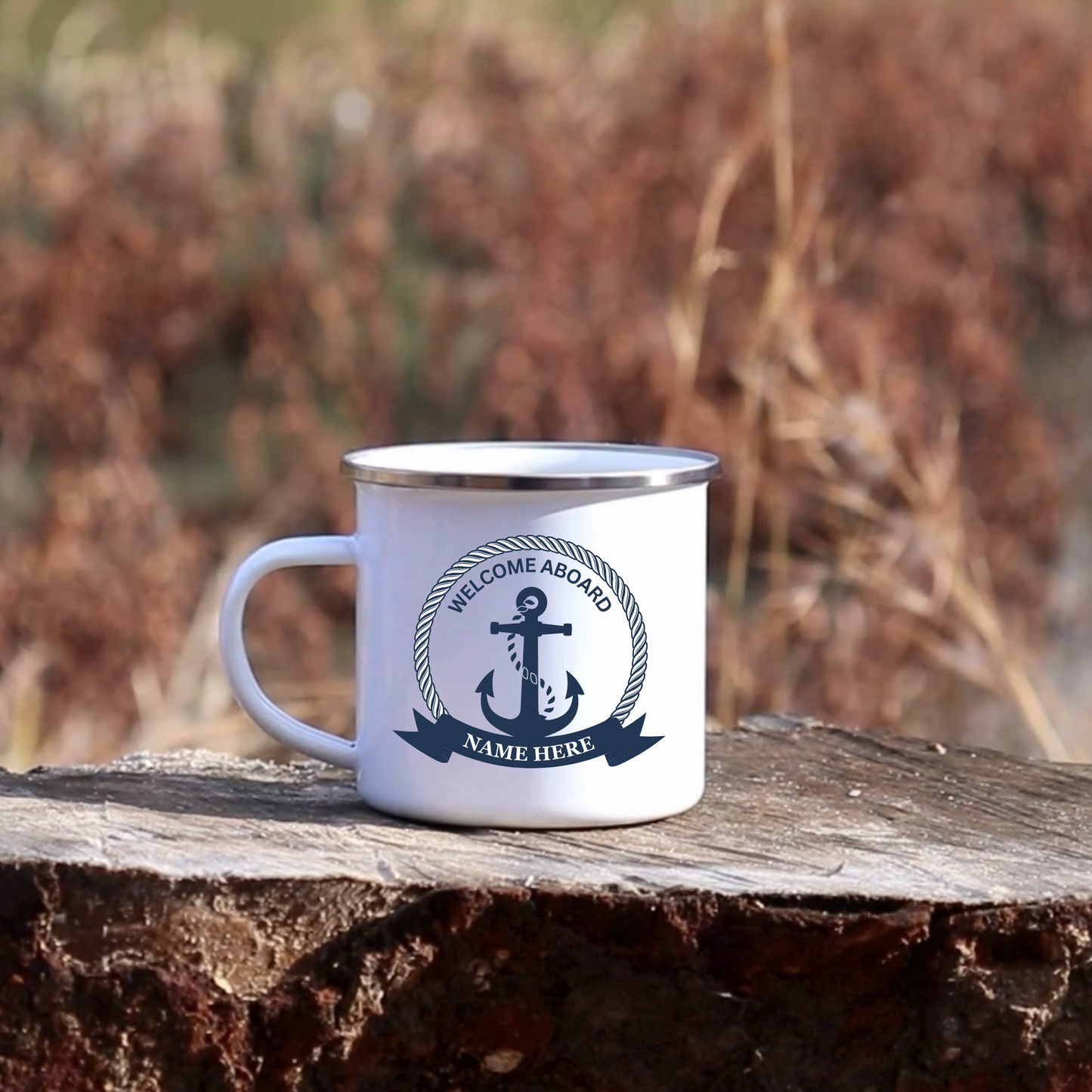 Welcome Aboard Personalised Enamel Boating Mug- 12oz