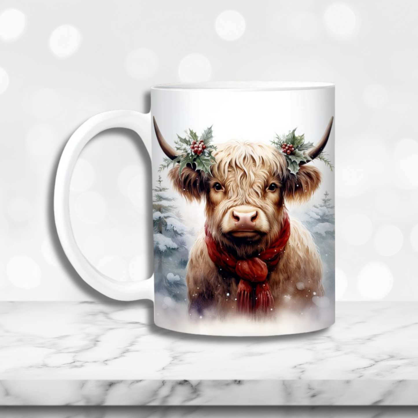 Christmas Highland Cow Mug - Festive Scottish Cow Coffee Mug 11oz