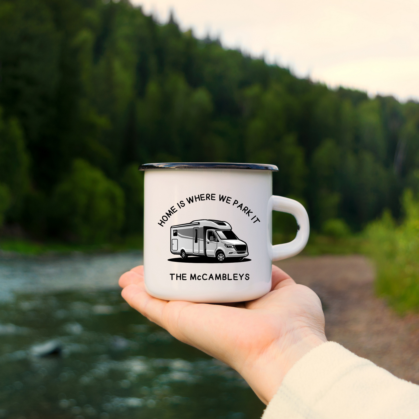 Set of 2 - Home is Where We Park It 12oz Enamel RV Campervan Mug