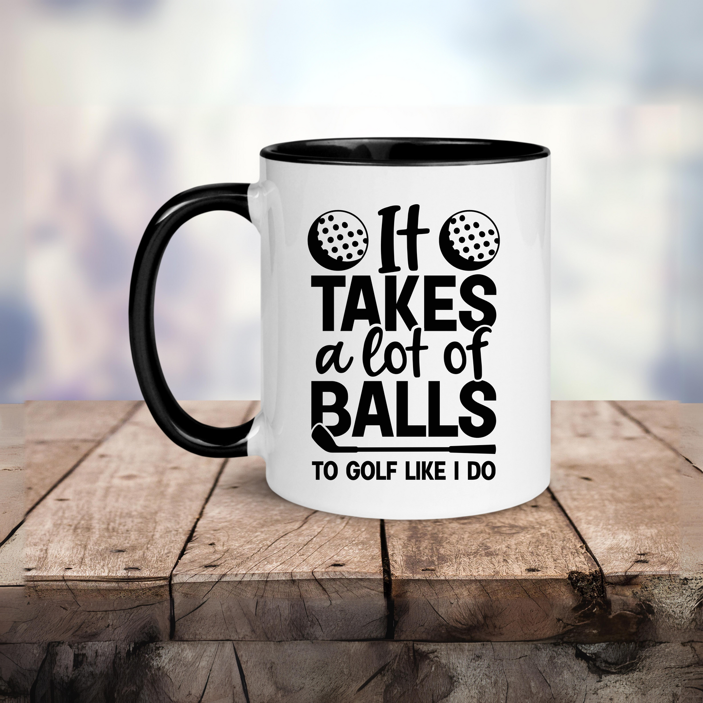 Funny Golf Mug 11oz - "It Takes A Lot of Balls" Golf Gifts for Men, Dad, Golfers - Birthday, Father's Day & Office Gift - Black Accent Coffee Cup