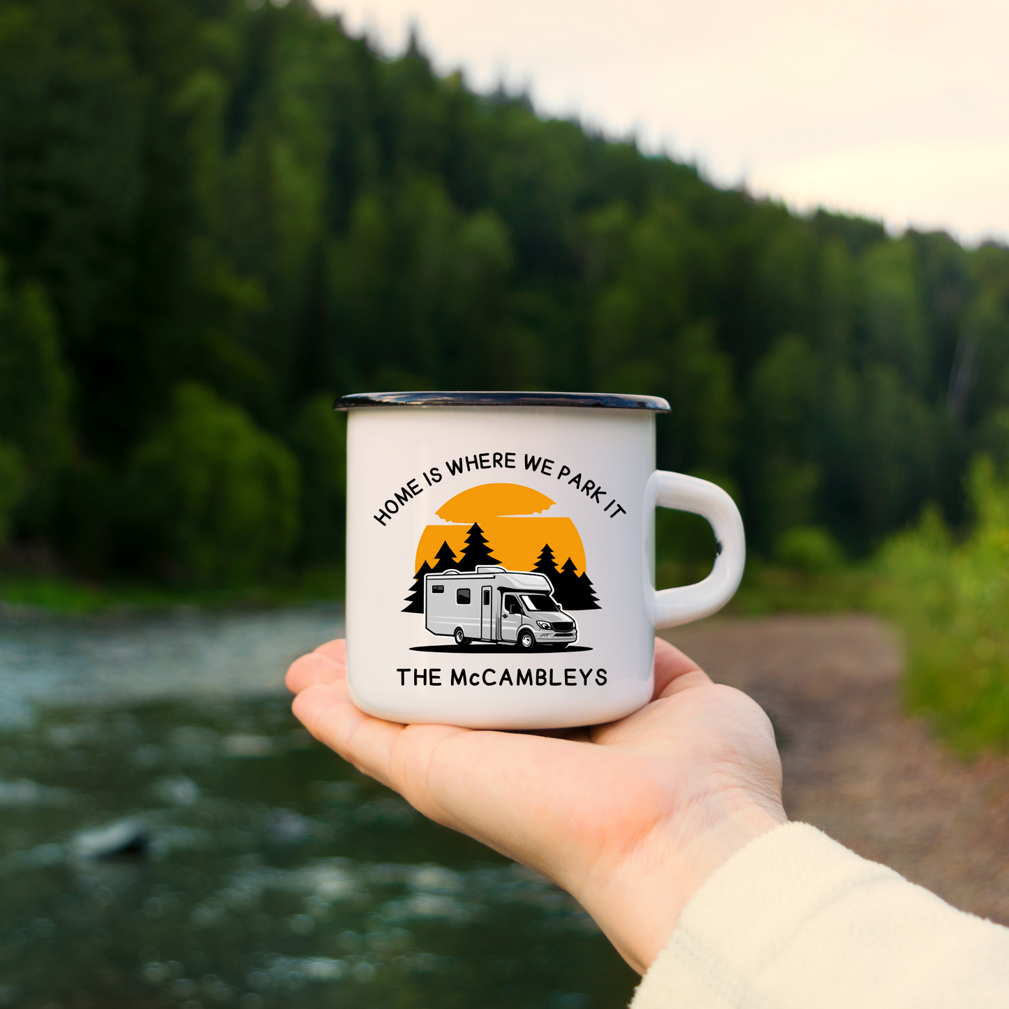 Set of 2 - Home is Where We Park It 12oz Enamel RV Campervan Mug