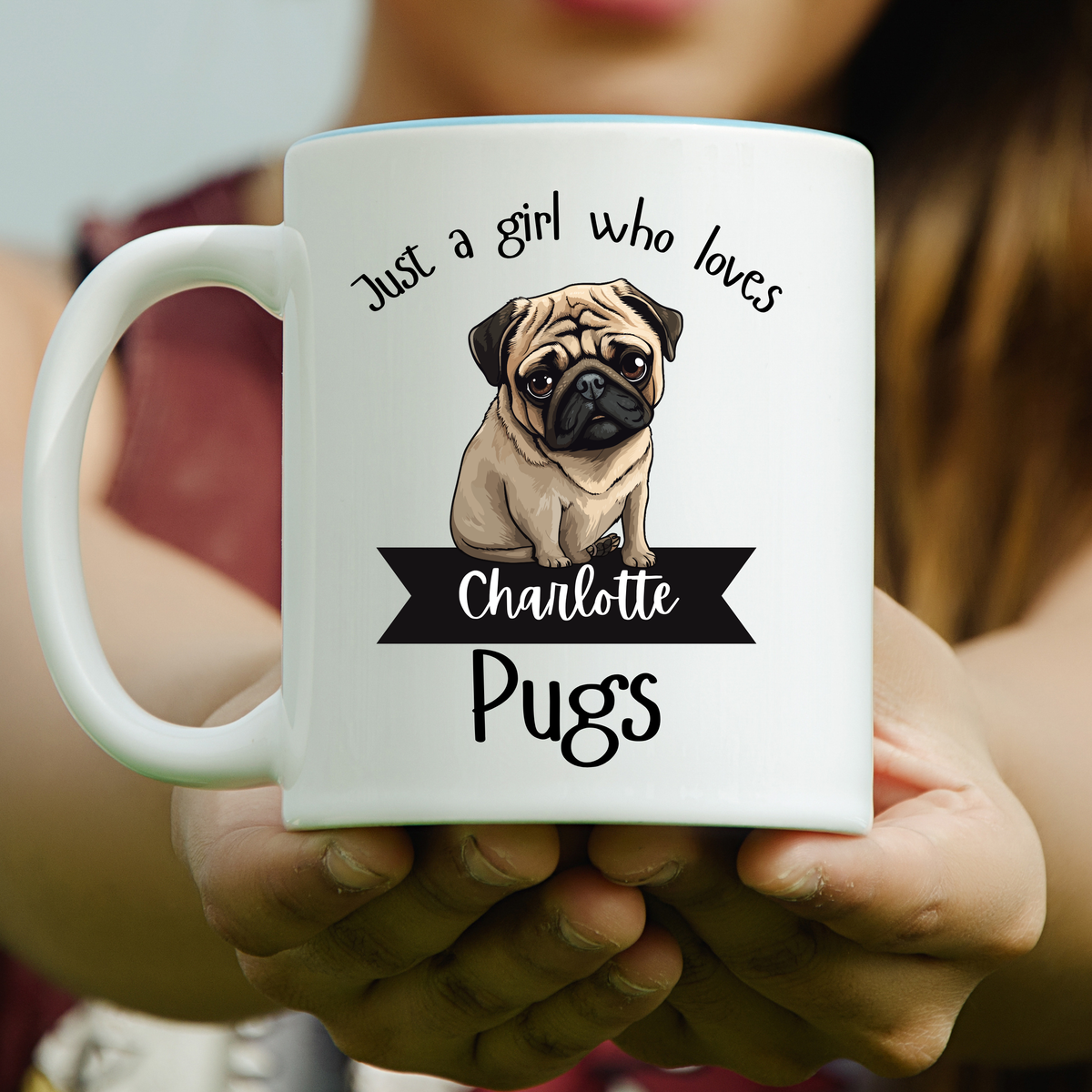 Personalised Pug Lover Mug - Just a Girl Who Loves Pugs Custom Gift 11oz