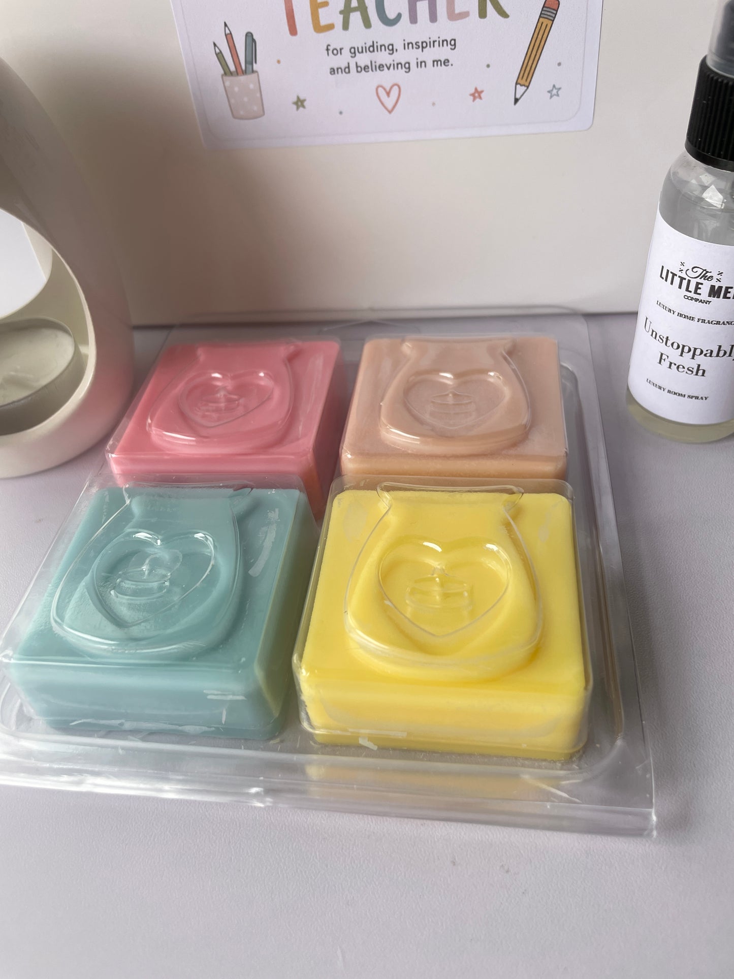 Thank You Teacher Home Fragrance Gift Set – Wax Melt Burner, 4 Scented Wax Melts & Room Spray