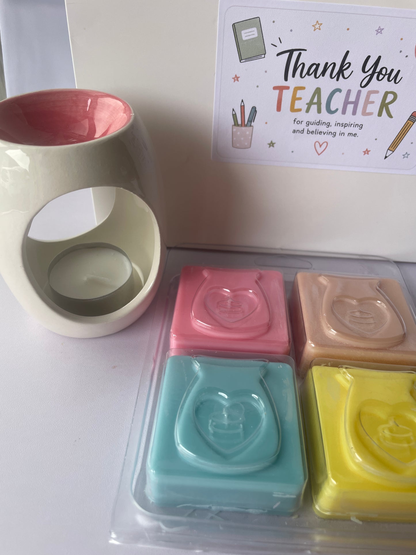 Thank You Teacher Home Fragrance Gift Set – Wax Melt Burner, 4 Scented Wax Melts & Room Spray