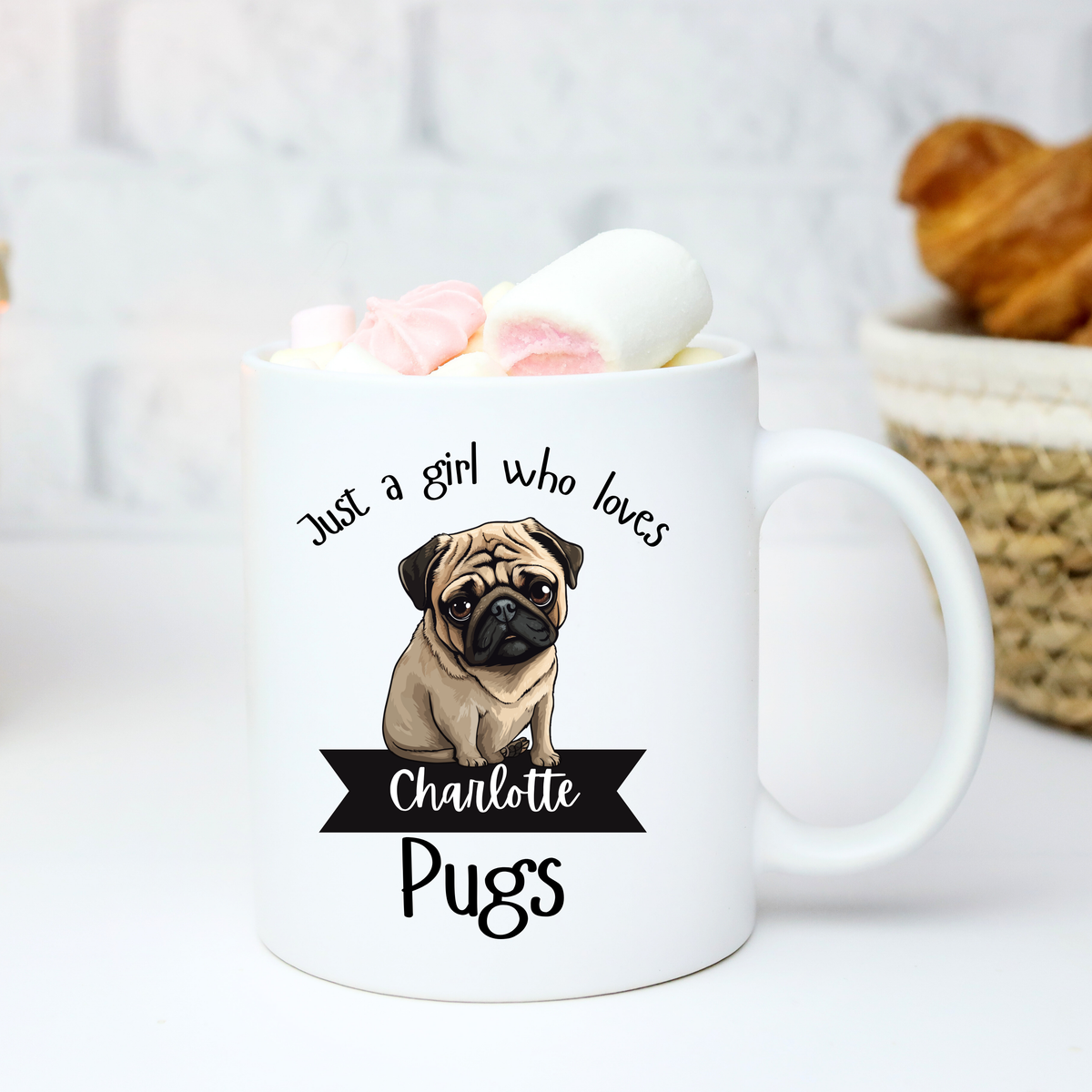 Personalised Pug Lover Mug - Just a Girl Who Loves Pugs Custom Gift 11oz