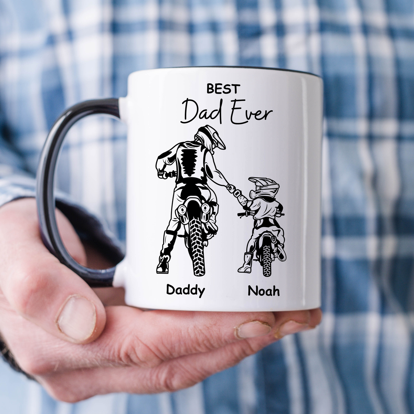 Personalised Best Dad Ever Mug - Custom Motocross Coffee Cup for Best Dad | Dirt Bike Gifts with Names