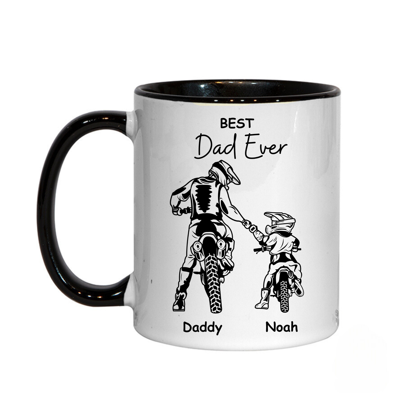 Personalised Best Dad Ever Mug - Custom Motocross Coffee Cup for Best Dad | Dirt Bike Gifts with Names