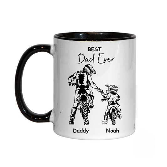 Personalised Best Dad Ever Mug - Custom Motocross Coffee Cup for Best Dad | Dirt Bike Gifts with Names
